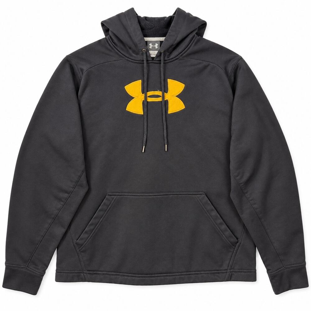 Under Armour Hoodie Mens M Charcoal Gray Yellow Logo Pullover Sweatshirt